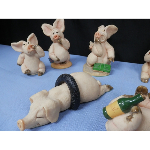 114 - Collection of whimsical pig figurines by David Corbridge