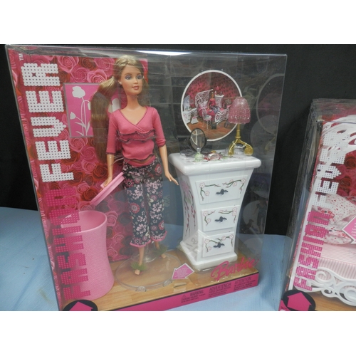 118 - Collection of Barbie Fashion Fever dolls with furniture, including a vanity set and bed set. All new... 