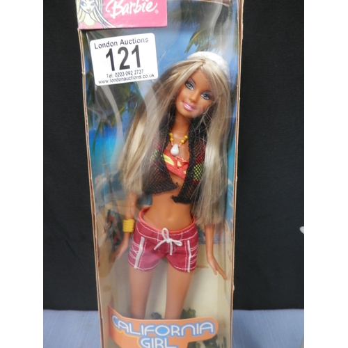 121 - Barbie California Girl doll in original packaging with stand included. All new and boxed