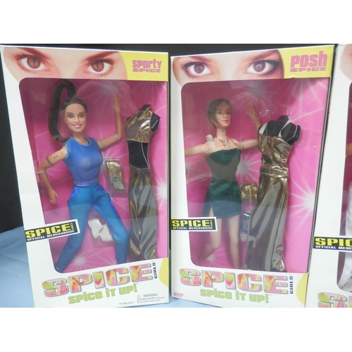 124 - Collection of Spice Girls dolls in original packaging, includes Sporty, Posh, Ginger, and Baby. All ... 