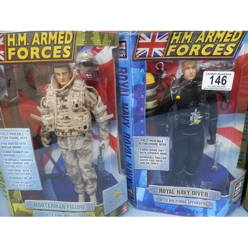 146 - Collection of H.M. Armed Forces action figures including Royal Navy Diver and Armoured Infantryman.