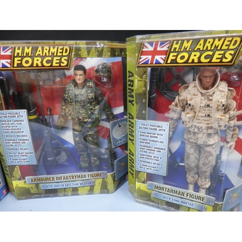 146 - Collection of H.M. Armed Forces action figures including Royal Navy Diver and Armoured Infantryman.