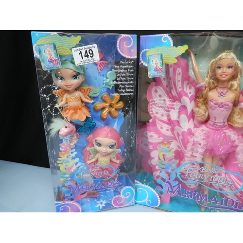 149 - Collection of Barbie Fairytopia Mermaidia dolls, including several smaller figures and accessories. ... 