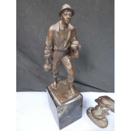 157a - Signed German Schmidt Felling Bronze on Marble Plinth 31cm