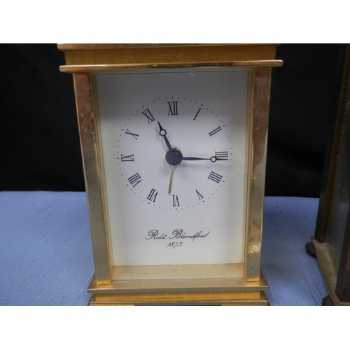 157b - Two Brass carriage clocks, one marked Robert Bloomfield and the other Schiller