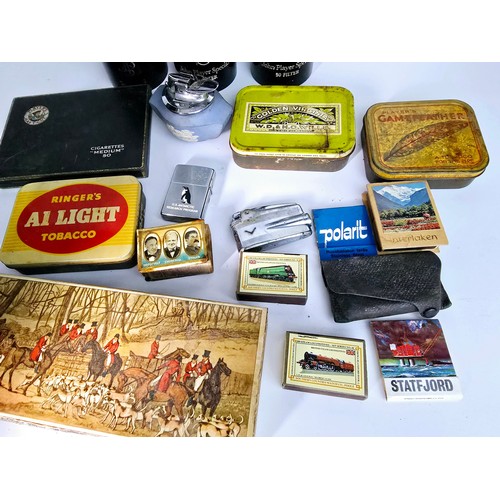 56B - Selection of smoking related items including lighters, cigarette tins, match boxes etc.