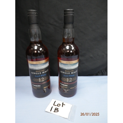 1b - Two bottles of Highland Single Malt Scotch Whisky, aged 12 years, 70cl each.