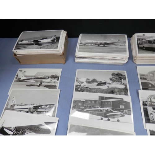 160a - Collection of vintage black and white photographs featuring various airplanes and buses.