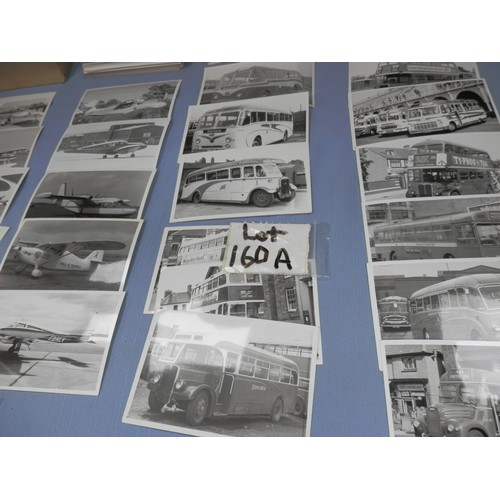 160a - Collection of vintage black and white photographs featuring various airplanes and buses.