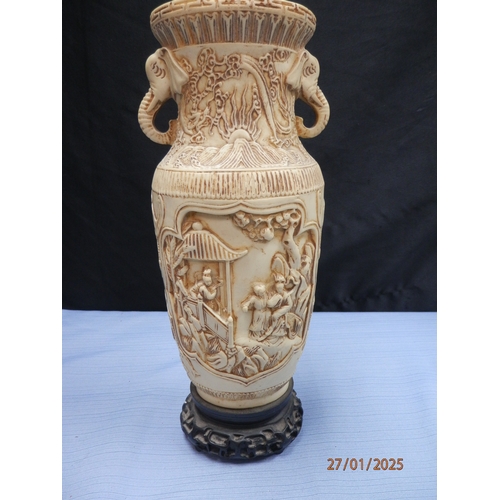 104 - Vintage Faux Ivory Chinoiserie Vase 29cm