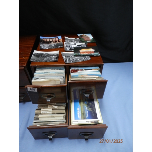 105 - 2 Banks of Four Mahogany Index File Drawers cont. a Large Quantity of European Postcards