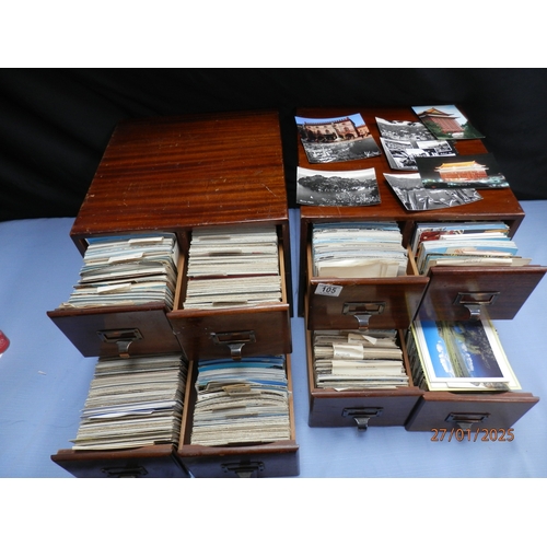 105 - 2 Banks of Four Mahogany Index File Drawers cont. a Large Quantity of European Postcards