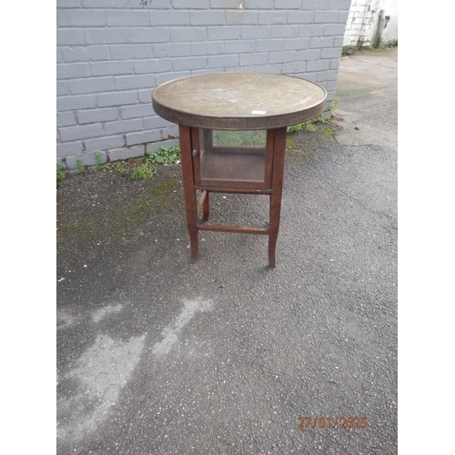 171 - Arts and Crafts Brass Top Table with Showcase