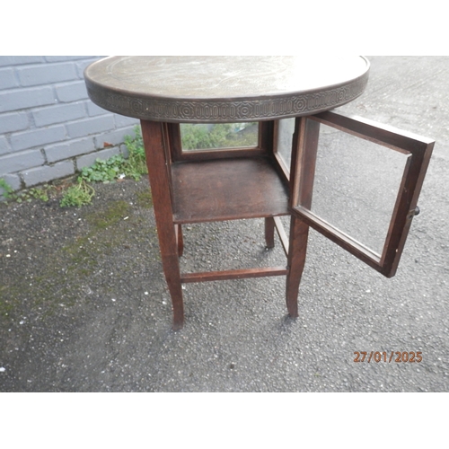 171 - Arts and Crafts Brass Top Table with Showcase