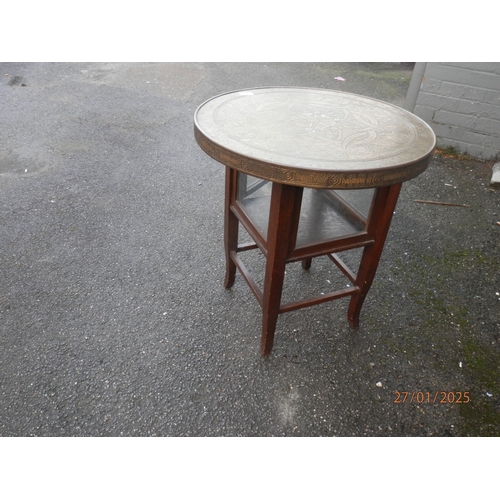 171 - Arts and Crafts Brass Top Table with Showcase