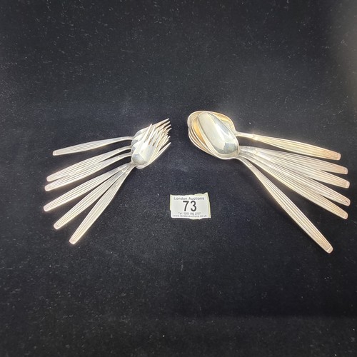 73a - Norwegian Silver: A Set of Arts and Crafts 830 Silver Forks and Spoons by J Tostrup weight:390g