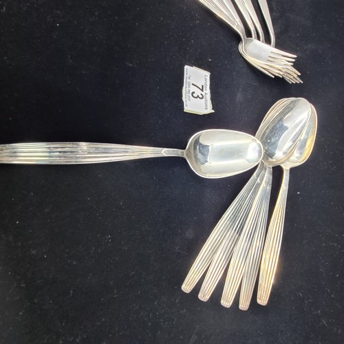 73a - Norwegian Silver: A Set of Arts and Crafts 830 Silver Forks and Spoons by J Tostrup weight:390g