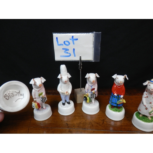 31 - Collection of Six Various Stephen Bartley Pig Figurines