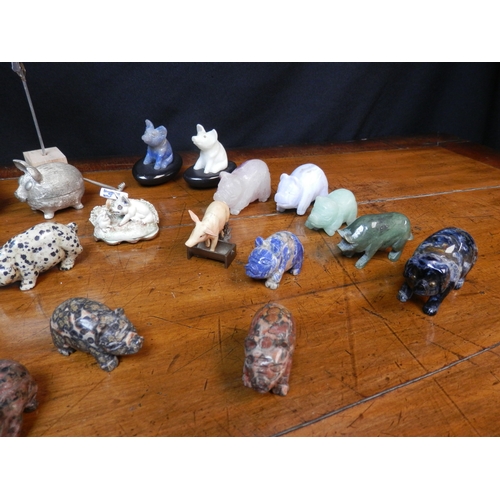 33 - A Good Collection of Semi Precious Stone Pig Figurines