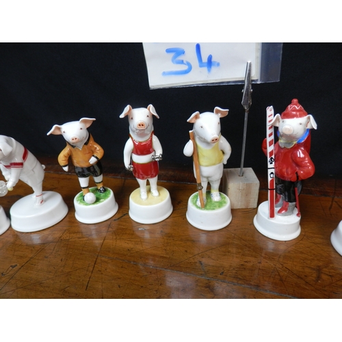 34 - Collection of Stephen Bartley Pig Figurines - Sports People