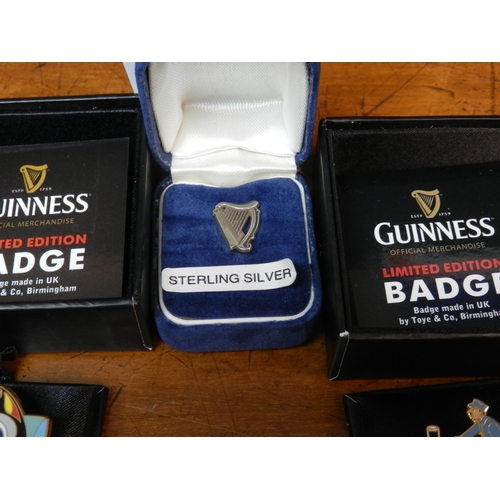 115 - A Silver Guinness Harp Pin Marked Birmingham c1990 together with Two Boxed Limited Edition Guinness ... 