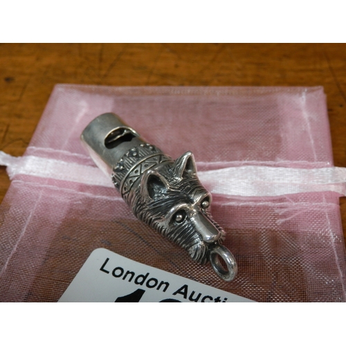 124 - Silver Whistle in the Shape of a Wolf's Head Marked 