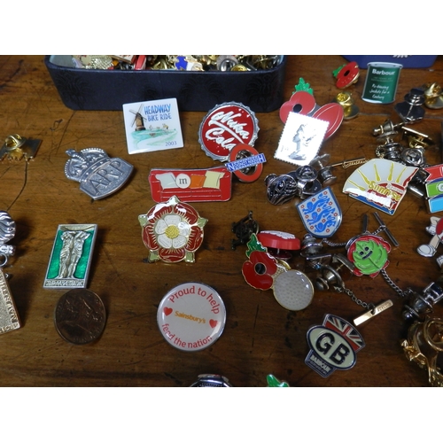 130 - Wedgwood Box & two others filled with Collectable Pin Badges