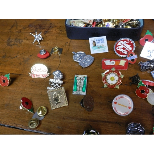 130 - Wedgwood Box & two others filled with Collectable Pin Badges