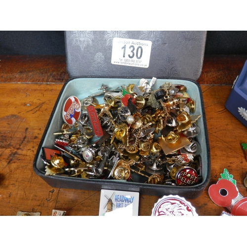 130 - Wedgwood Box & two others filled with Collectable Pin Badges