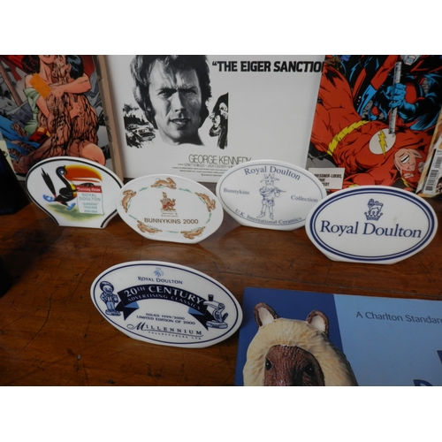 135 - Box of Collectables to include Royal Doulton Collectors Display Signs together with Two Royal Doulto... 