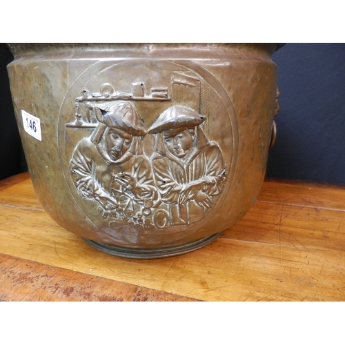 146 - Large Brass Planter with Relief Decorations