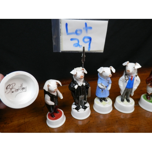 29 - Collection of Nine Various Stephen Bartley Pig Figurines