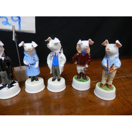 29 - Collection of Nine Various Stephen Bartley Pig Figurines