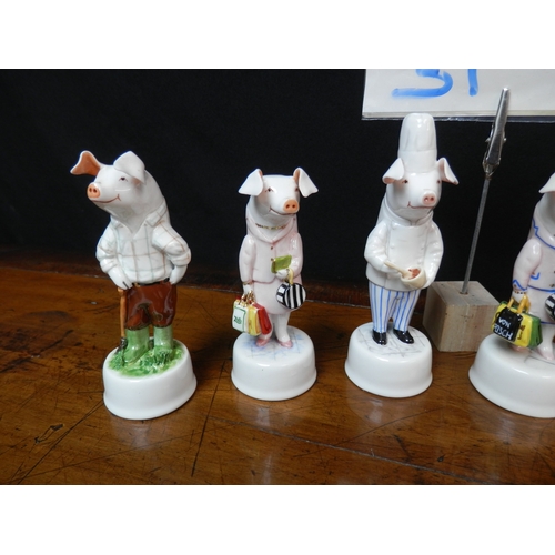 31 - Collection of Six Various Stephen Bartley Pig Figurines