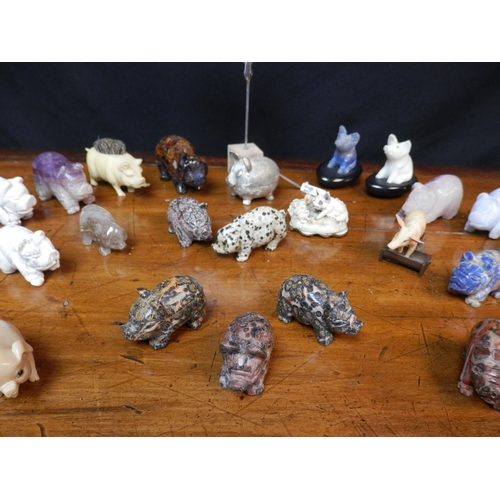 33 - A Good Collection of Semi Precious Stone Pig Figurines