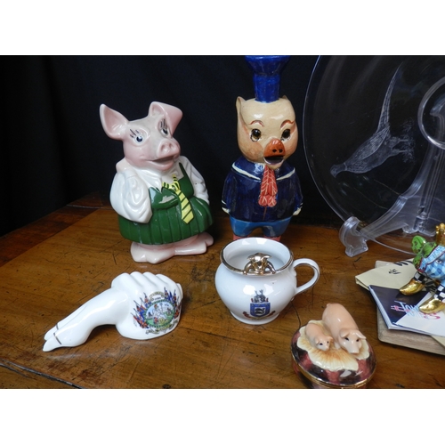 37 - Lot of Collectables to include Wade Pigs, other Novelty Pig Figurines, a Centrepiece Dish etc.