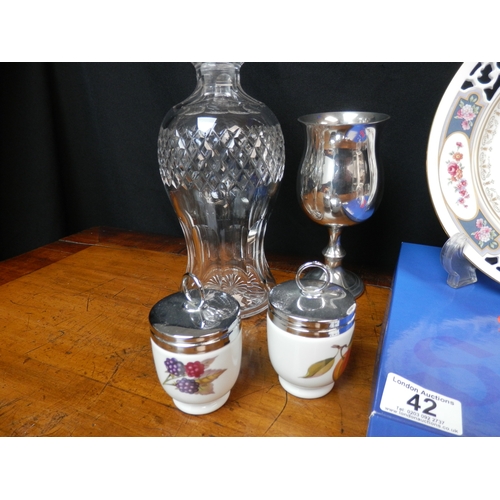 42 - Mixed Lot of Collectables to include Royal Worcester Egg Coddlers, Crystal Decanter etc.