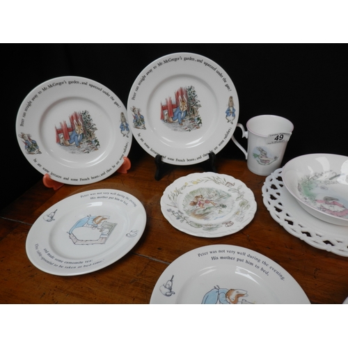 49 - Collection of Beatrix Potter China to include Peter Rabbit, Jeremy Fisher, Mrs Rabbit etc.