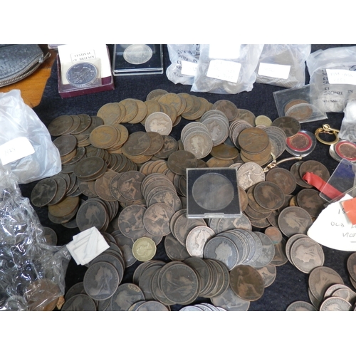 51 - Tin of Coins to include mostly Old Head Victorian Pennies but with some Silver Coinage