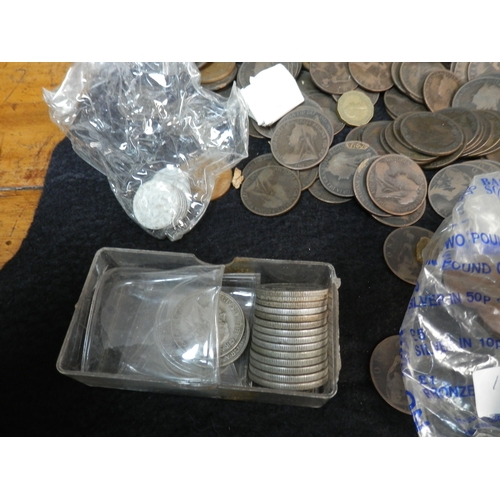 51 - Tin of Coins to include mostly Old Head Victorian Pennies but with some Silver Coinage