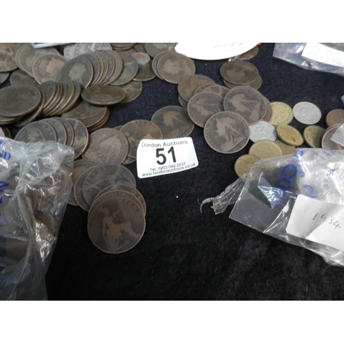 51 - Tin of Coins to include mostly Old Head Victorian Pennies but with some Silver Coinage