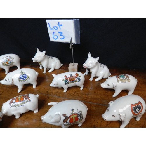 63 - Shelf of Crested China Pigs