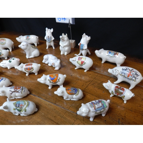 64 - Shelf of Crested China Pigs