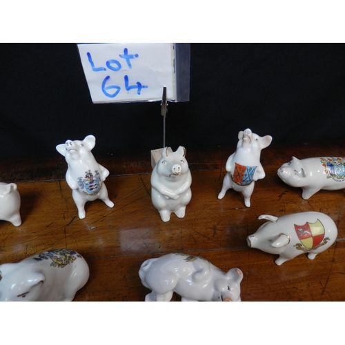 64 - Shelf of Crested China Pigs