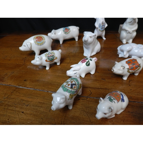 64 - Shelf of Crested China Pigs