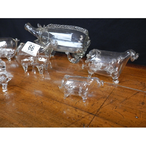 66 - Collection of Eight Hand Blown Glass Pigs