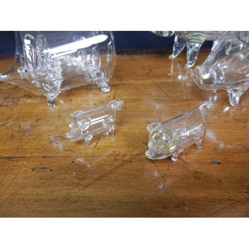 66 - Collection of Eight Hand Blown Glass Pigs