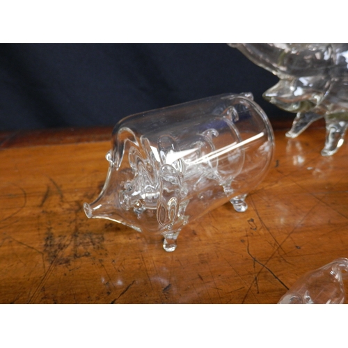 66 - Collection of Eight Hand Blown Glass Pigs