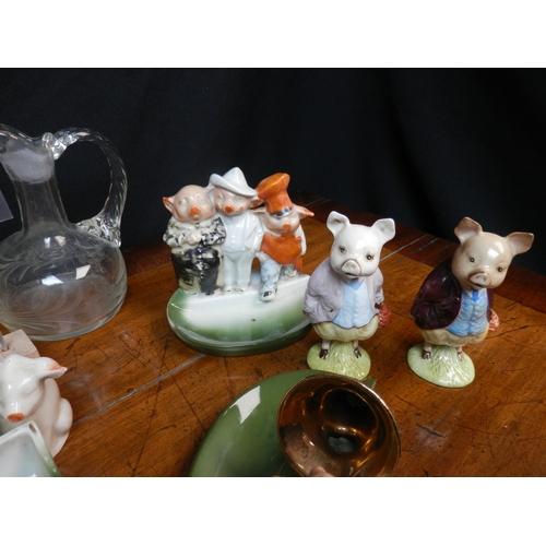 72 - Interesting Shelf of Bric a Brac to include Rabbit Tureen, Beswick Beatrix Potter, German Novelty Pi... 