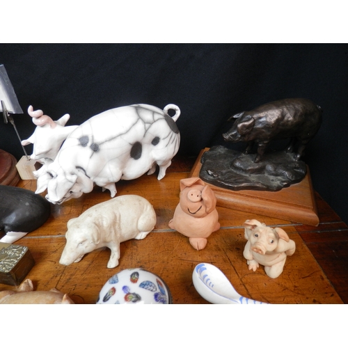 78 - Good Shelf of Bric a Brac to include Pig Figurines, China etc.